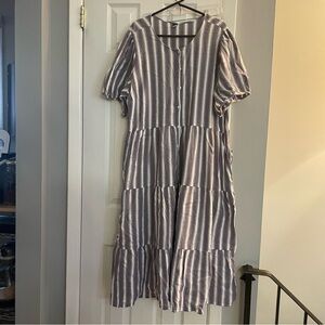 Striped Blue Puff Sleeve Maxi Dress